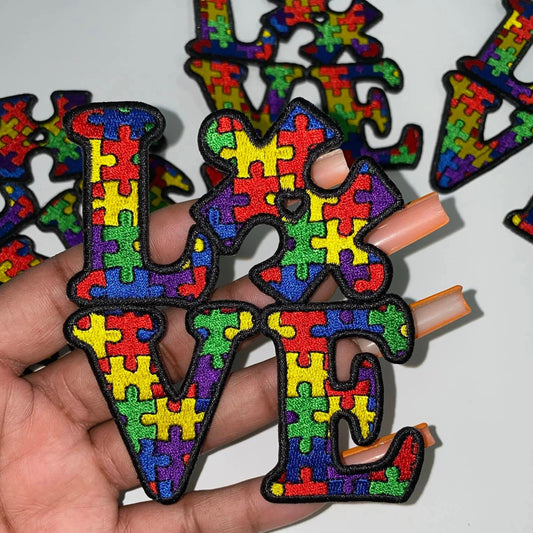 Autism "Love" Puzzle Piece Embroidered Patches