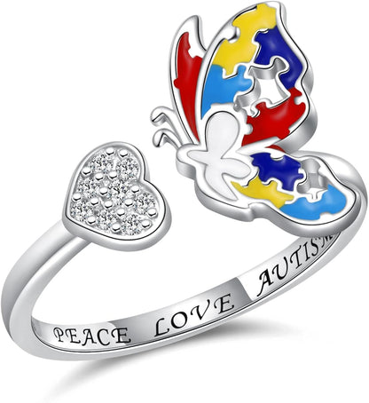 S925 Autism Awareness Ring – Silver Puzzle Piece Jewelry | Strength Gift for Women