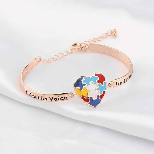 I Am His Voice He Is My Heart Autism Puzzle Piece Bracelet