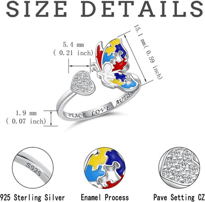 S925 Autism Awareness Ring – Silver Puzzle Piece Jewelry | Strength Gift for Women