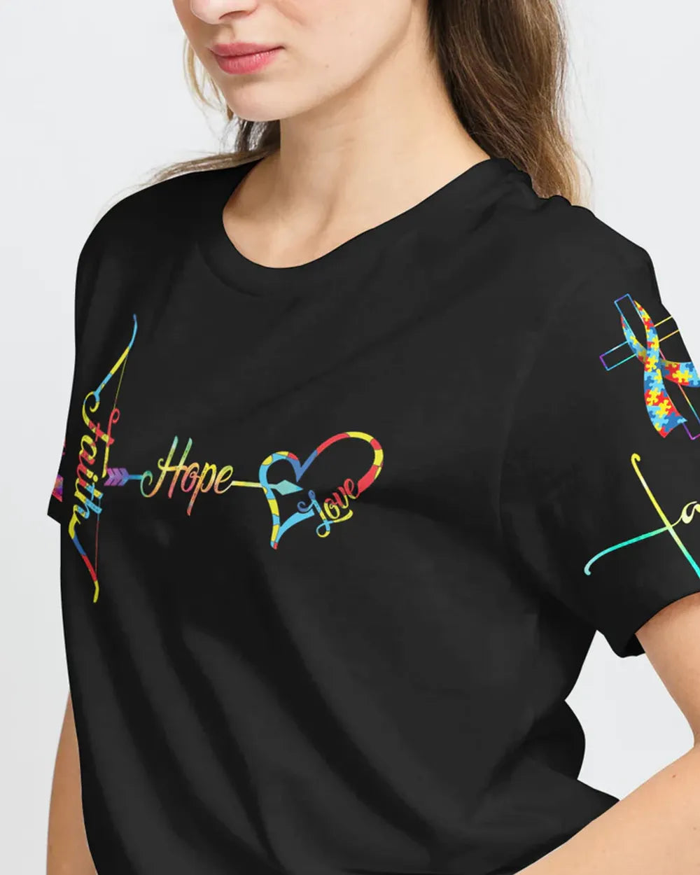Faith Hope Love Wings Cross Women's Autism Awareness Shirts