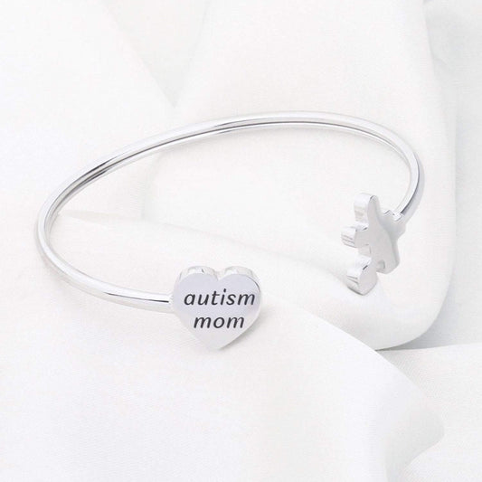 Autism Mom Open Cuff Bracelet - Autism Puzzle Piece Gift for Autistic Awareness