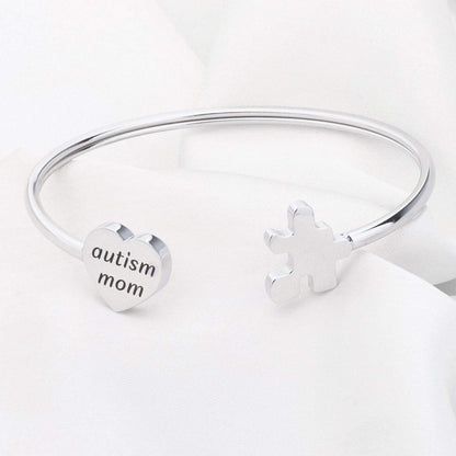 Autism Mom Open Cuff Bracelet - Autism Puzzle Piece Gift for Autistic Awareness