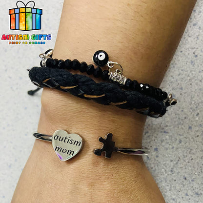 Autism Mom Open Cuff Bracelet - Autism Puzzle Piece Gift for Autistic Awareness