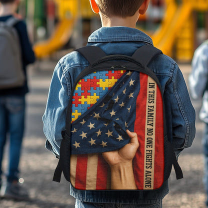 Autism Awareness Children's backpack : In This Family No One Fights Alone