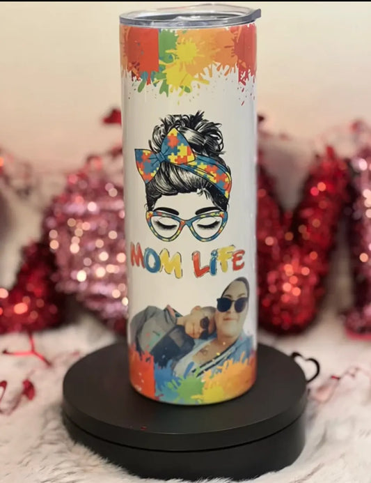 Personalized Autism Mom Skinny Tumbler with Picture & Name