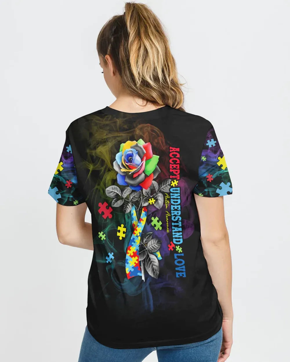 Accept Understand Love Rose Women's Autism Awareness Shirts
