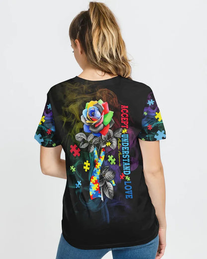 Accept Understand Love Rose Women's Autism Awareness Shirts
