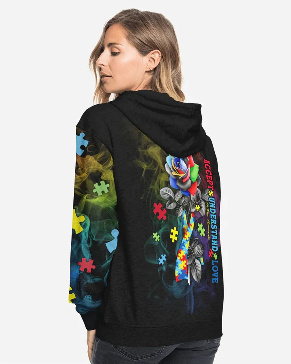 Accept Understand Love Rose Women's Autism Awareness Shirts