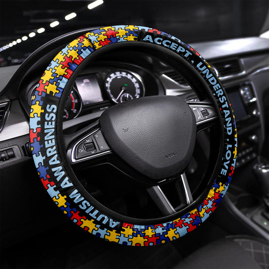 Autism Awareness Steering Wheel Cover 15 Inches Car : Autism Awareness Accept . Understand . Love