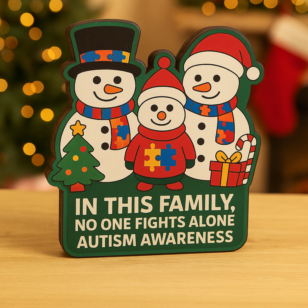 Autism  Wooden Block : In This Family No One Fights Alone