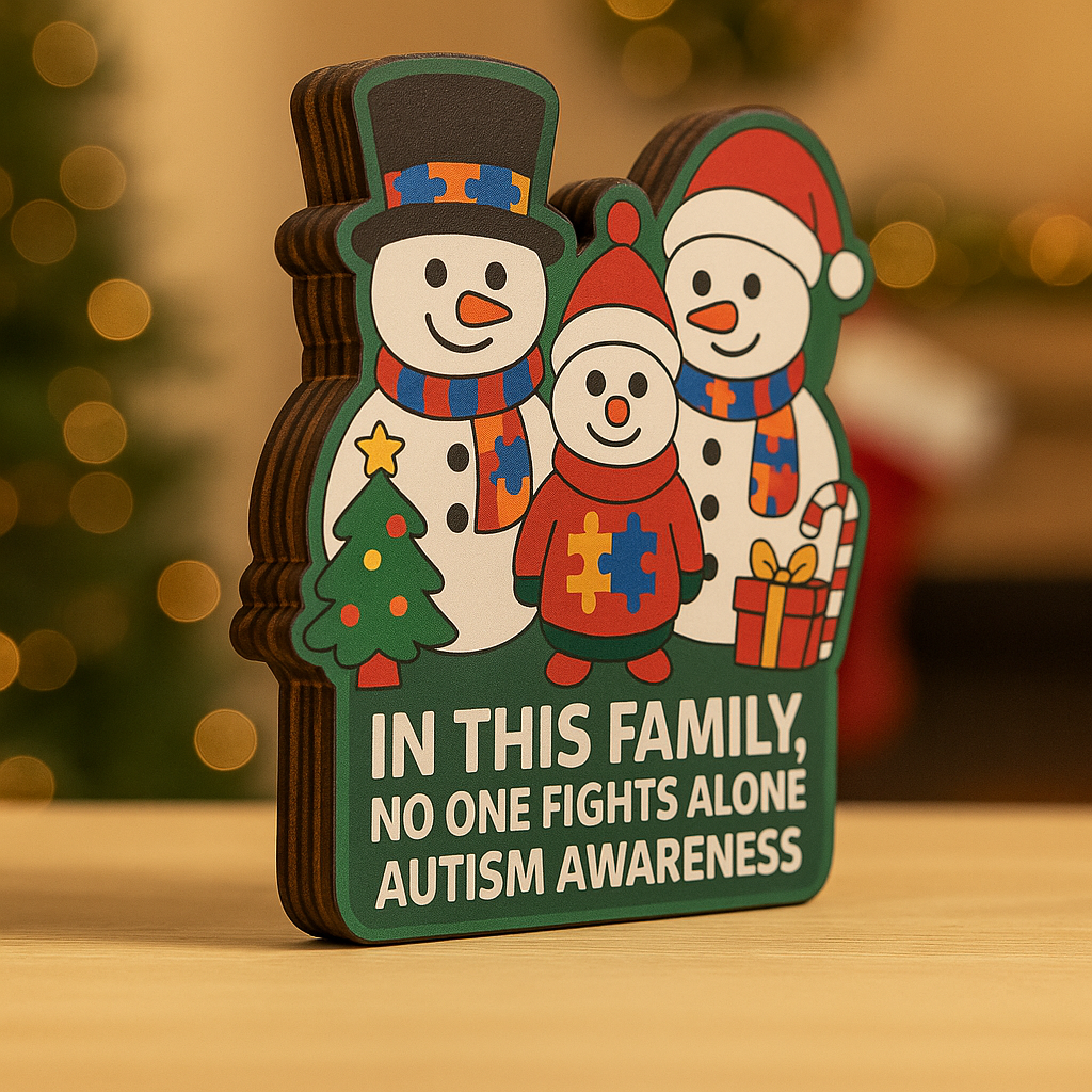 Autism  Wooden Block : In This Family No One Fights Alone