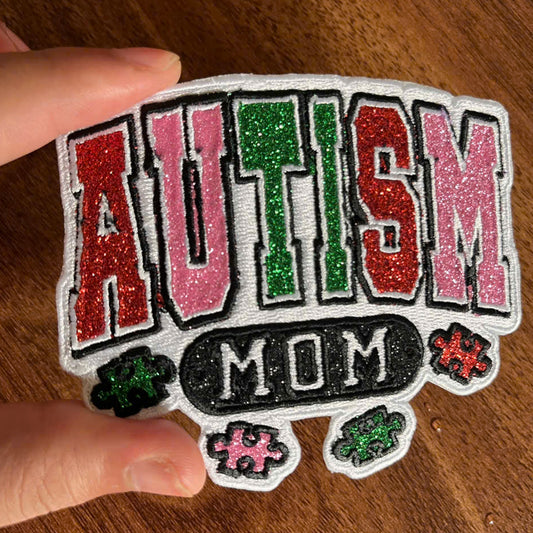 Autism Mom Glitter Embroidered Iron-On Patch