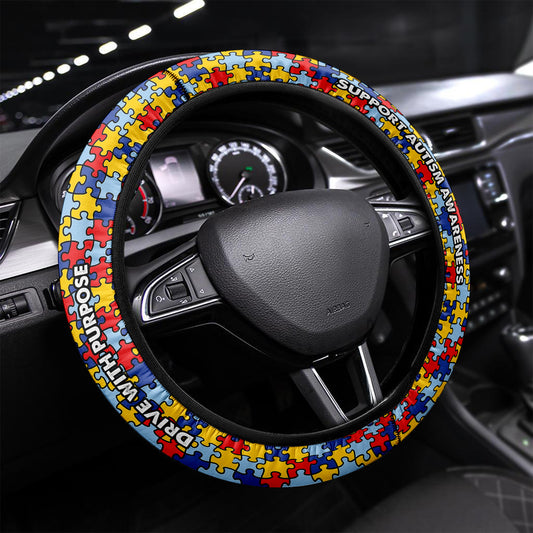 Autism Awareness Steering Wheel Cover 15 Inches Car : Drive with purpose Support autism awareness