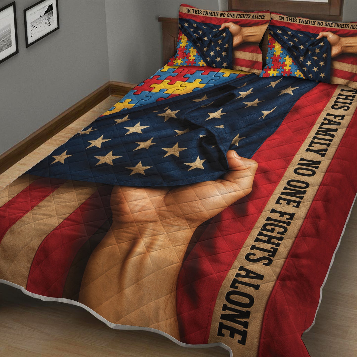 Autism Quilt & Quilt set : In This House No One Fights Alone
