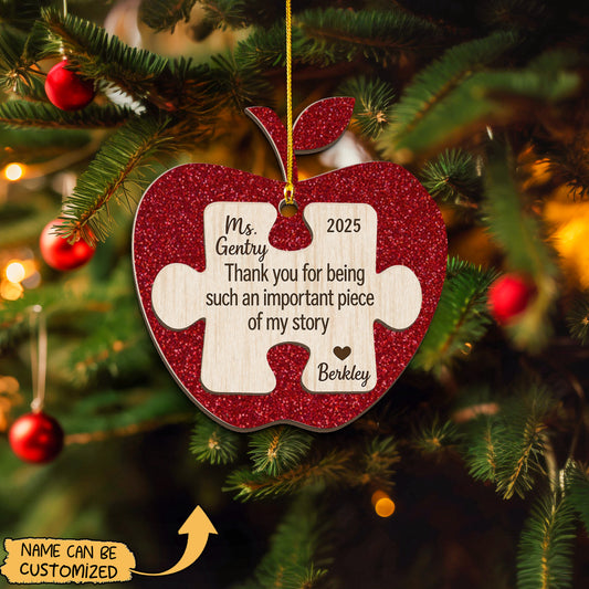 Personalized Puzzle Piece Teacher  Shape 2-Layer Glitter Wood Ornament