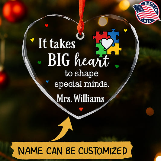 Personalized Autism Teacher Ornament – It Takes a Big Heart Glass Ornament (Made in US)
