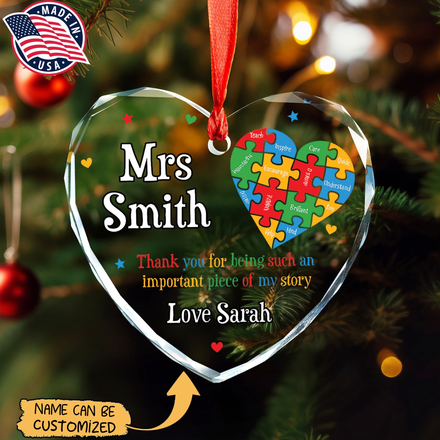 Thank You Teacher Glass Ornament (Made in US)
