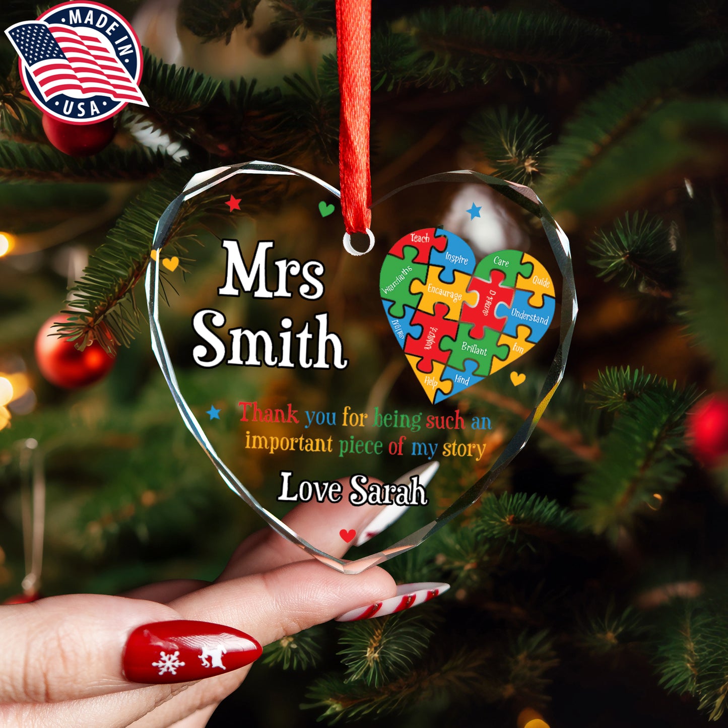 Thank You Teacher Glass Ornament (Made in US)