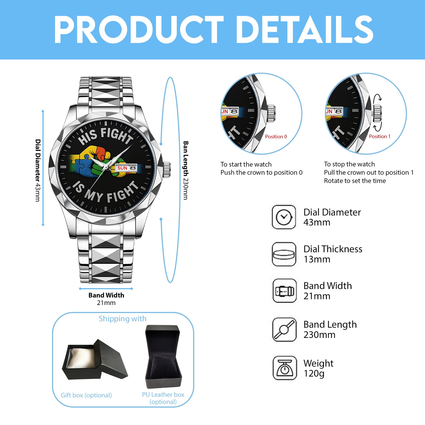 Autism Alloy Luxury Quartz Watch : His fight is my fight