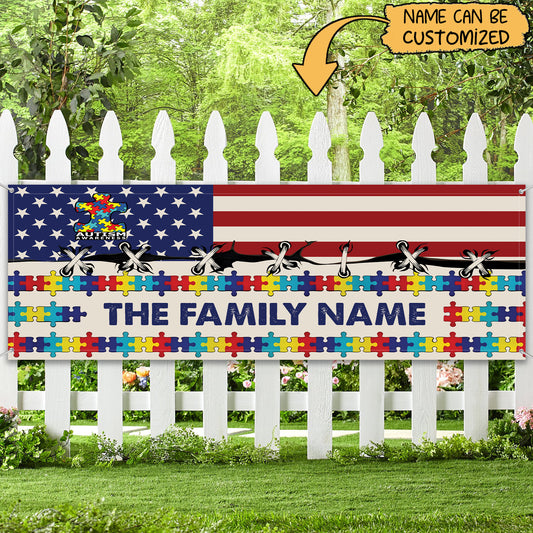 Custom Family Name Banner – Autism Awareness Outdoor Yard Decoration