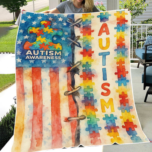 Autism Awareness Puzzle Flag Fleece Blanket – Colorful Support & Love