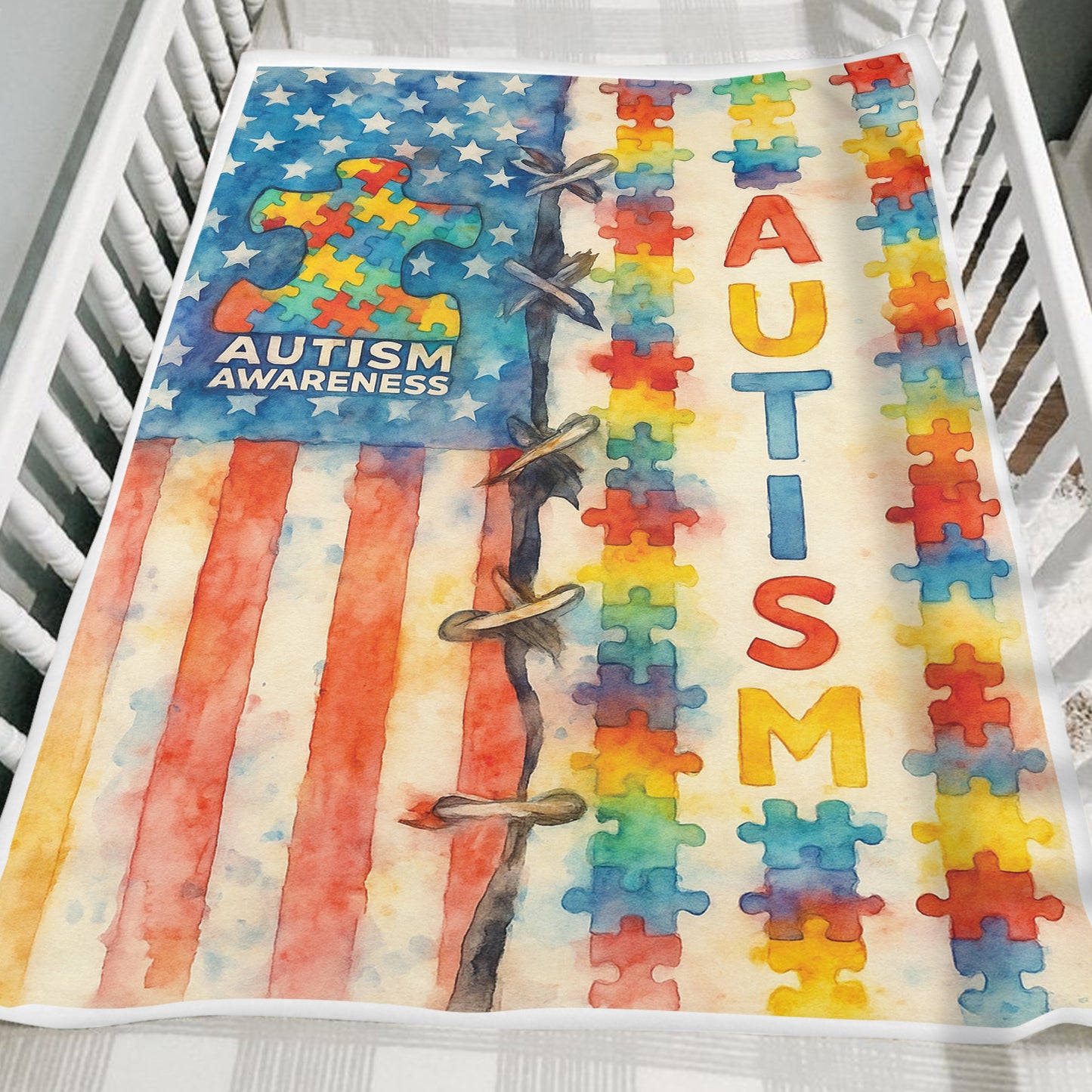 Autism Awareness Puzzle Flag Fleece Blanket – Colorful Support & Love