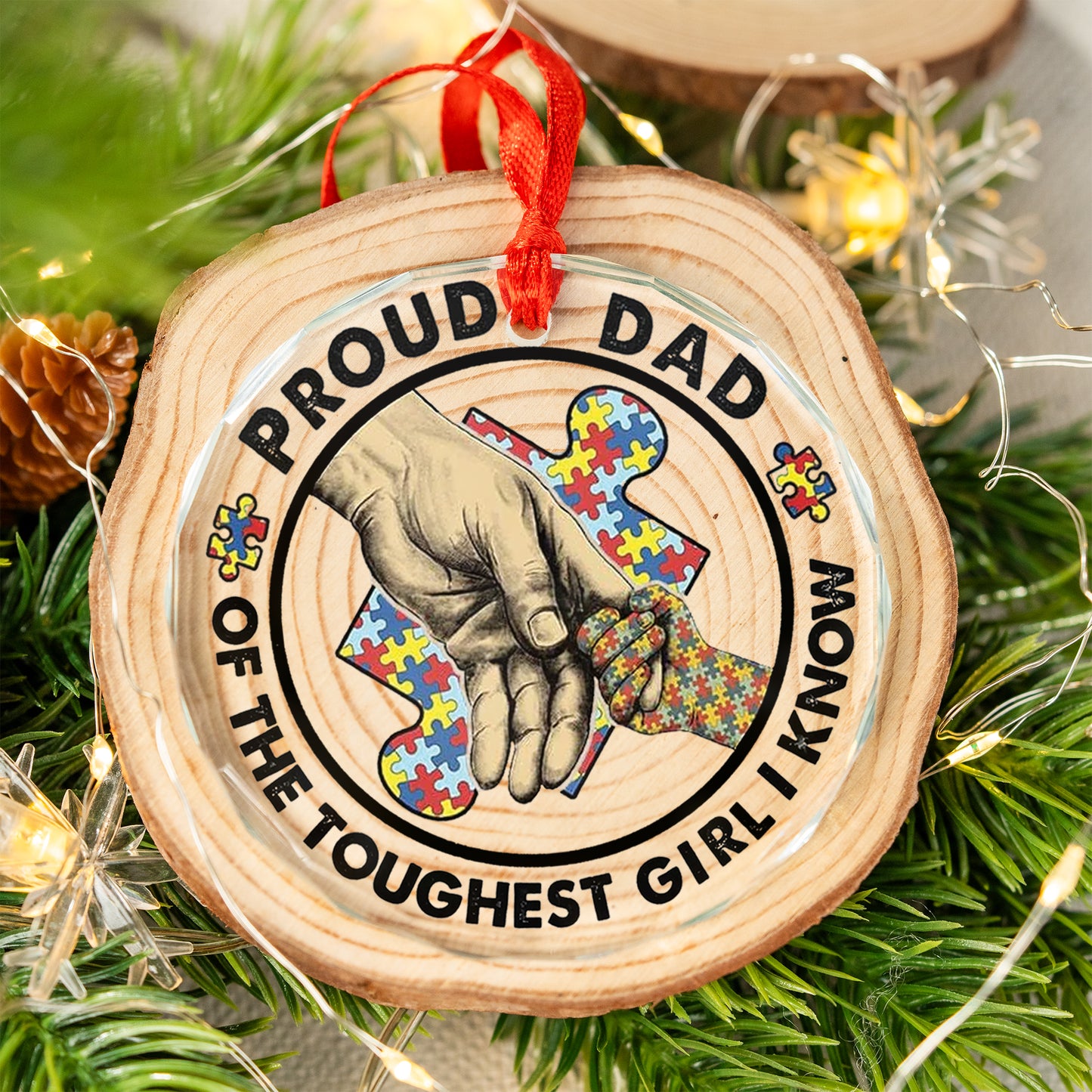 Proud Dad Of The Toughest Boy I Know Glass Ornament (Made in US)