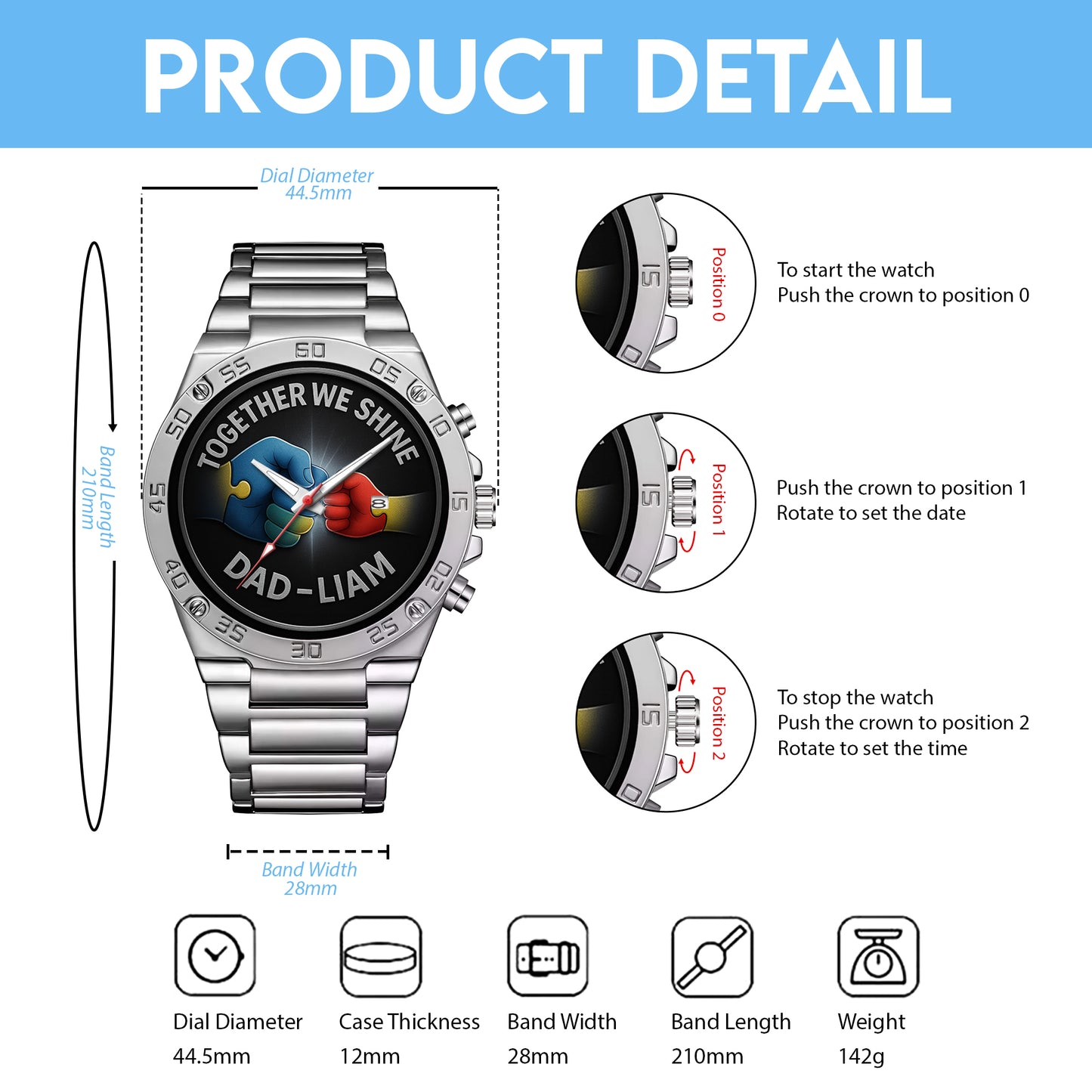 Autism Stainless Steel Watch : Together We Shine
