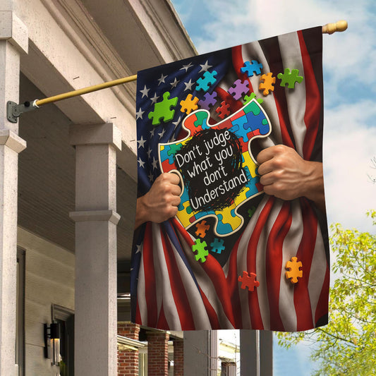 Don't Judge What You Don't Understand, Puzzle Piece, Autism American Awareness House Flag