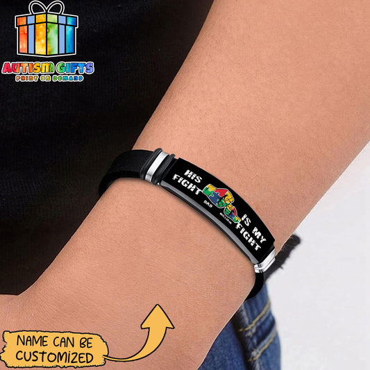 Personalized Autism Dad Bracelet, His Fight Is My Fighter Bracelet, Father's Day Gift, Gift for Dad/Grandpa, Autism Awareness Gift