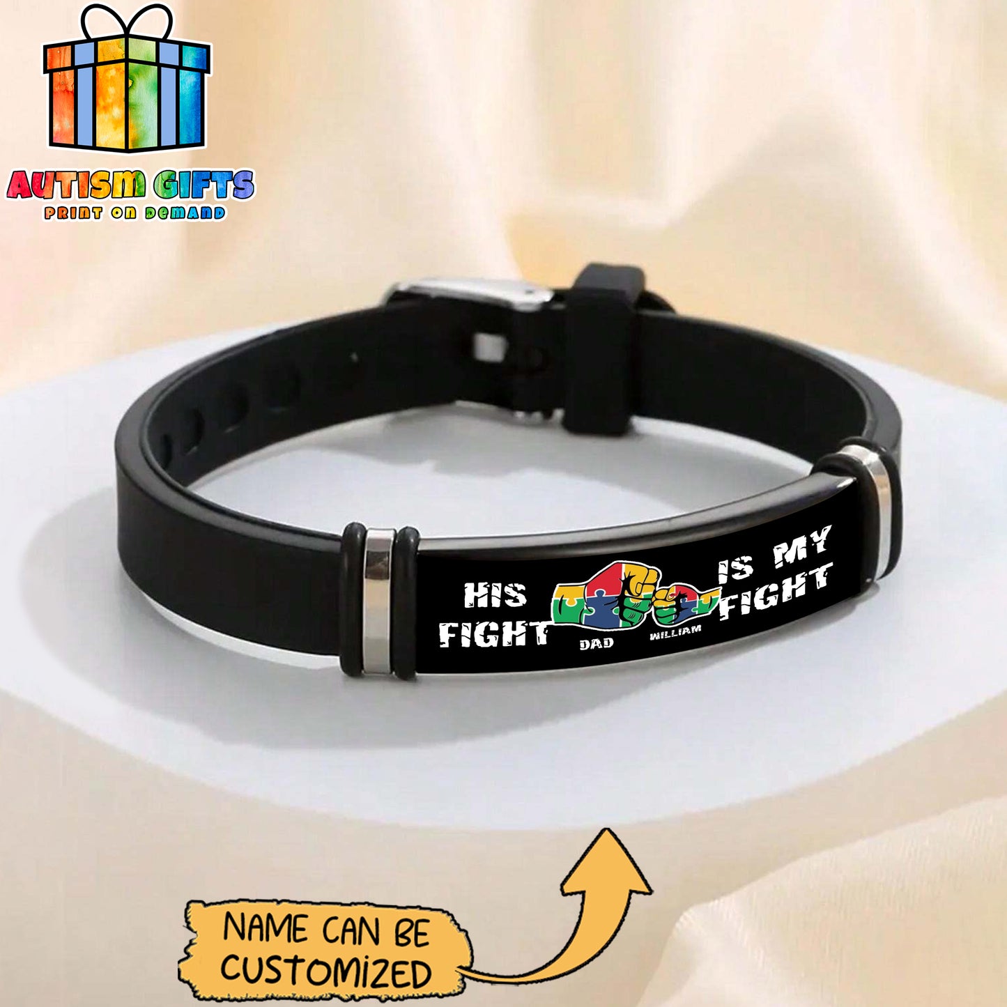 Personalized Autism Dad Bracelet, His Fight Is My Fighter Bracelet, Father's Day Gift, Gift for Dad/Grandpa, Autism Awareness Gift