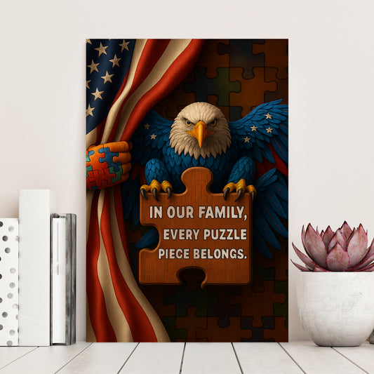 Autism Awareness Poster/Canvas – In our family, every puzzle piece belongs.