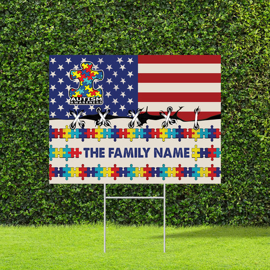 Autism Awareness Yard Sign – Personalized Family Name Flag Design