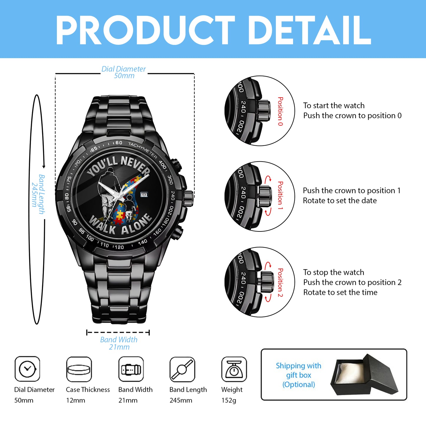 Autism Alloy Men Quartz Watch : You'll Never Walk Alone