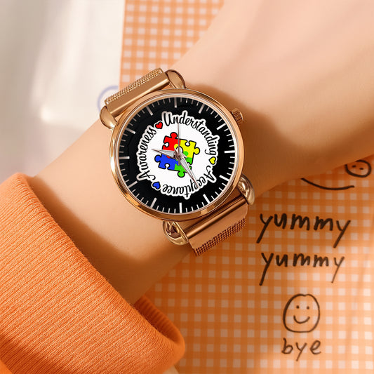 Autism Mesh Strap Quartz Watch : Understand Acceptance Awareness