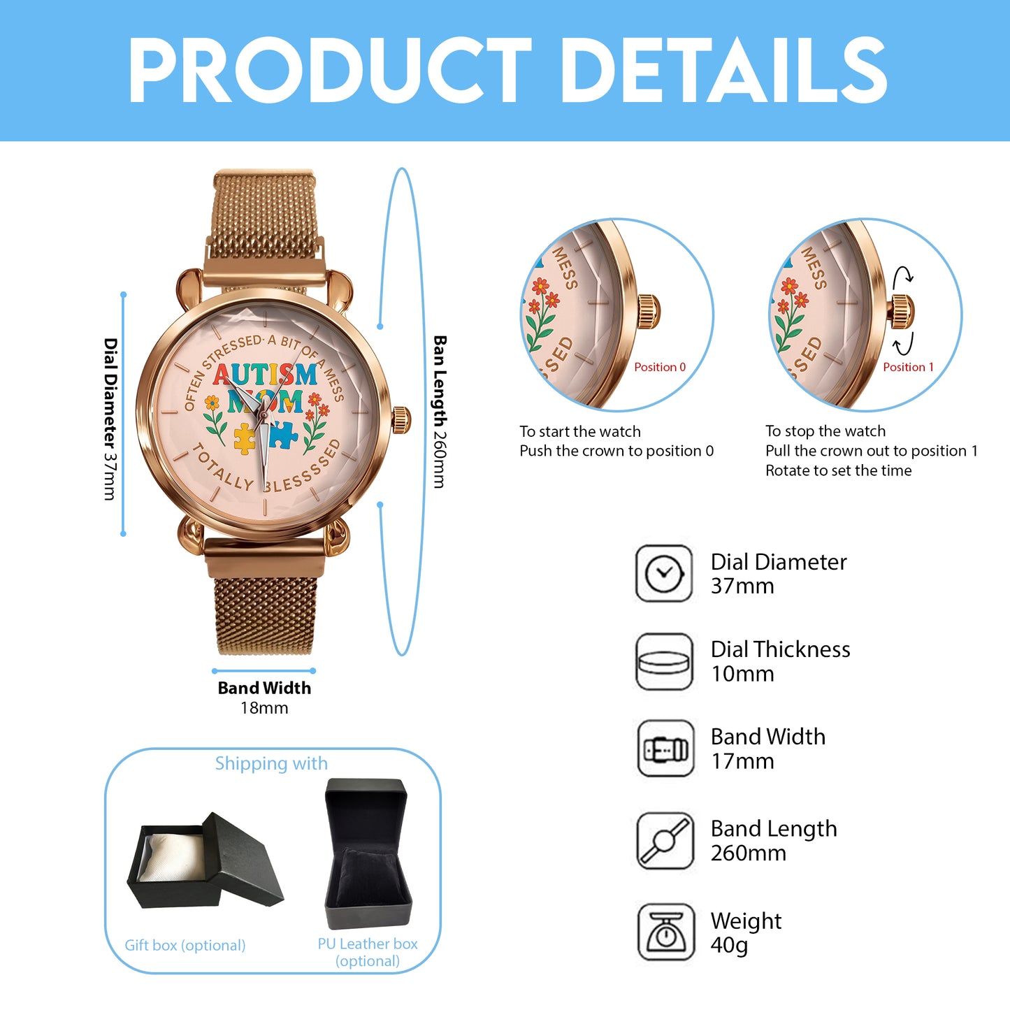 Autism Mesh Strap Quartz Watch : Autism Mom