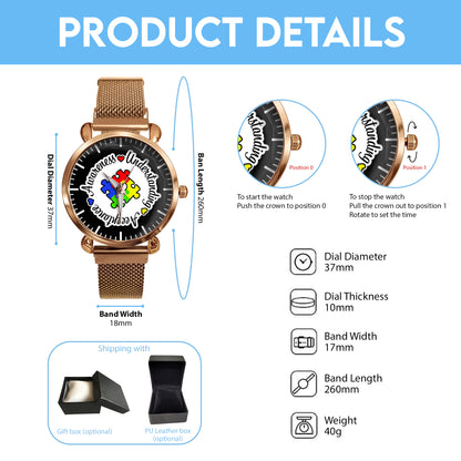 Autism Mesh Strap Quartz Watch : Understand Acceptance Awareness