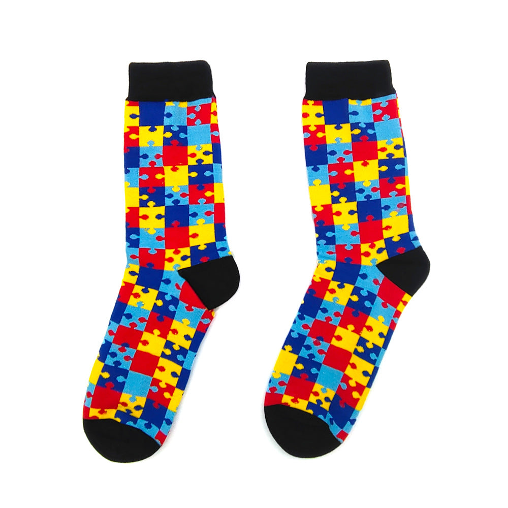 Colorful Autism Awareness Puzzle Socks - Premium Cotton