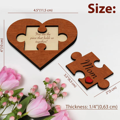 "The Piece That Holds Us Together" Wooden Puzzle Plaque for Autism Moms
