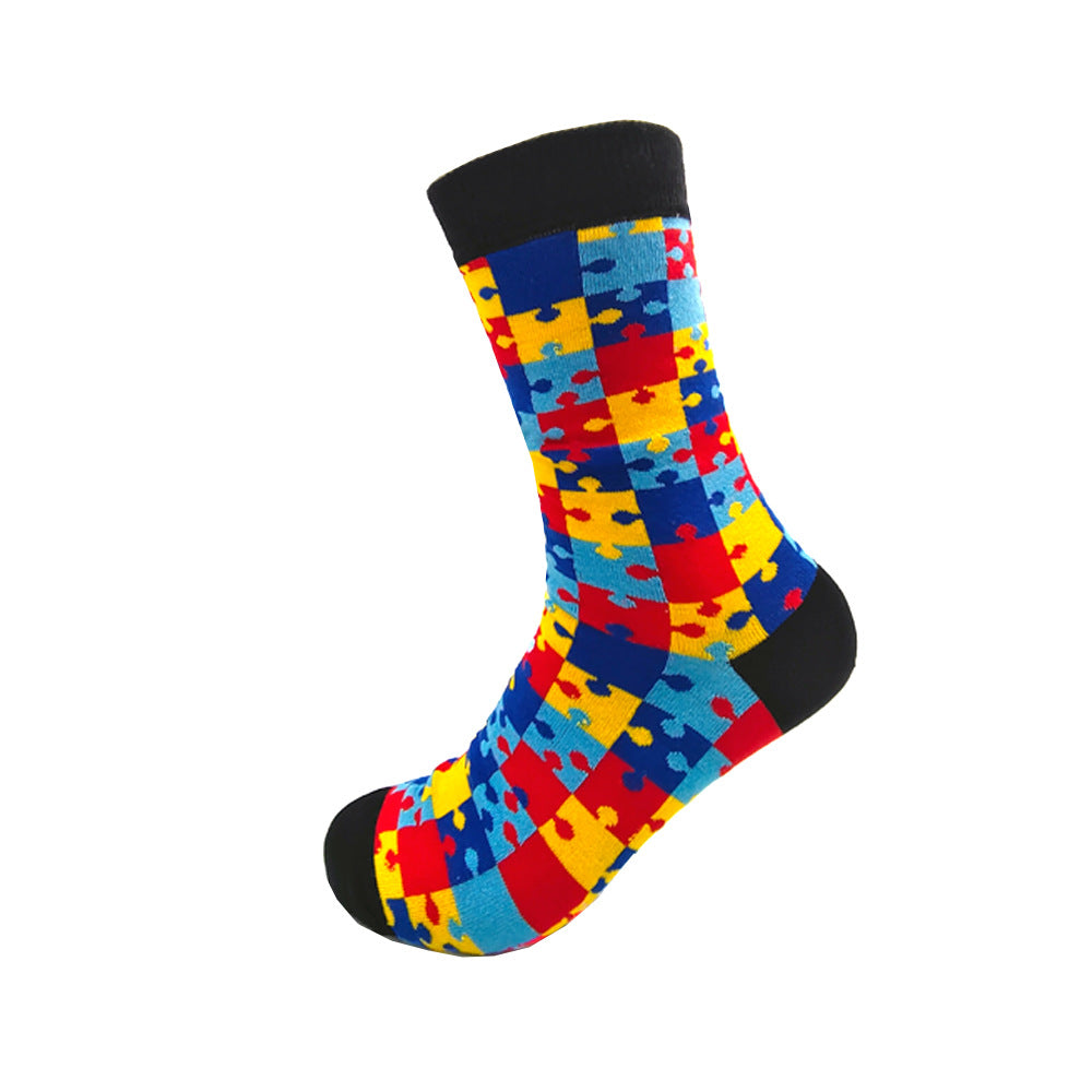 Colorful Autism Awareness Puzzle Socks - Premium Cotton