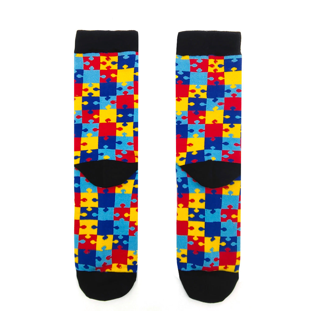Colorful Autism Awareness Puzzle Socks - Premium Cotton