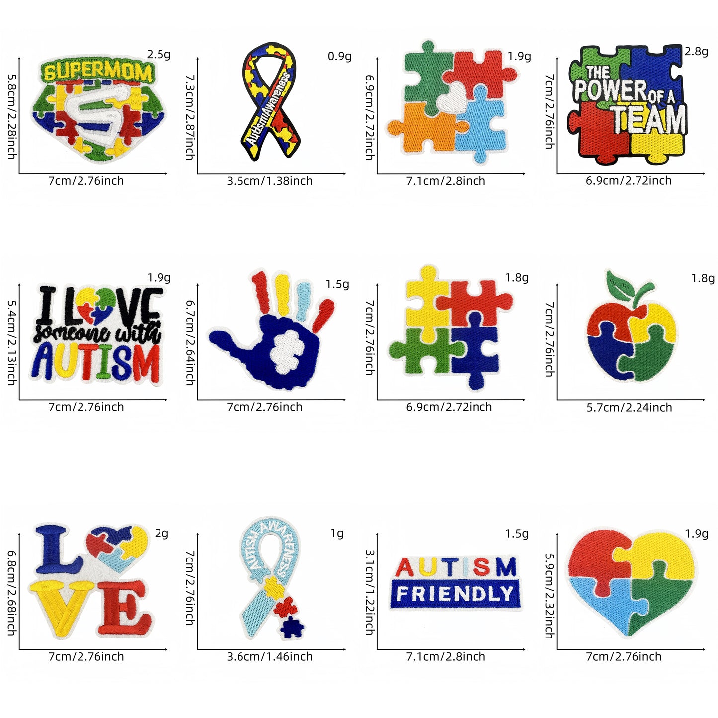 Colorful Autism Awareness Embroidered Patches