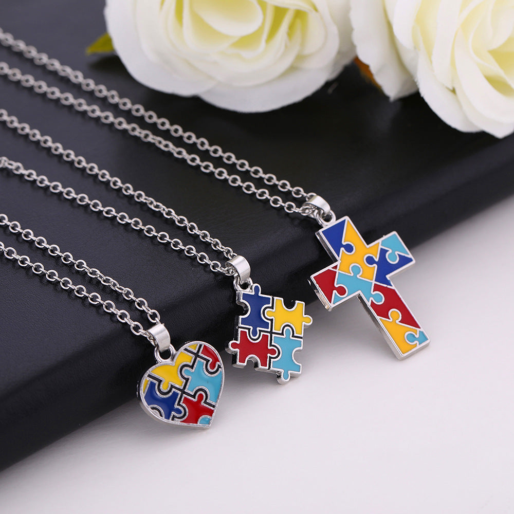 Autism Awareness Colorful Puzzle Piece Necklace [BUY 1 GET 1 FREE EARRINGS]