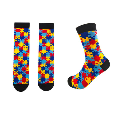 Colorful Autism Awareness Puzzle Socks - Premium Cotton