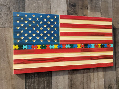 Autism Puzzle Piece Flag – Wooden Wall Decor