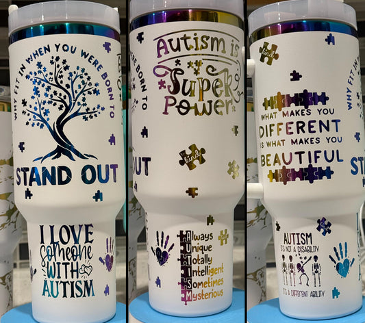 40oz Laser Engraved Autism Awareness Tumbler
