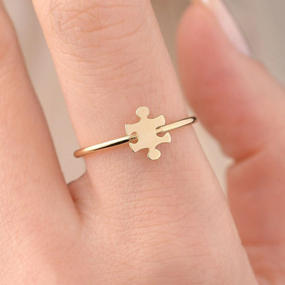 Autism Puzzle Ring – Gold Stainless Steel Awareness Band