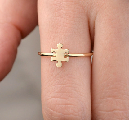 Autism Puzzle Ring – Gold Stainless Steel Awareness Band