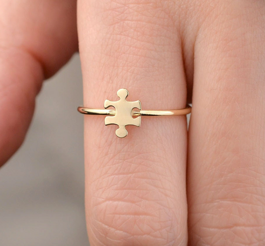 Autism Puzzle Ring – Gold Stainless Steel Awareness Band